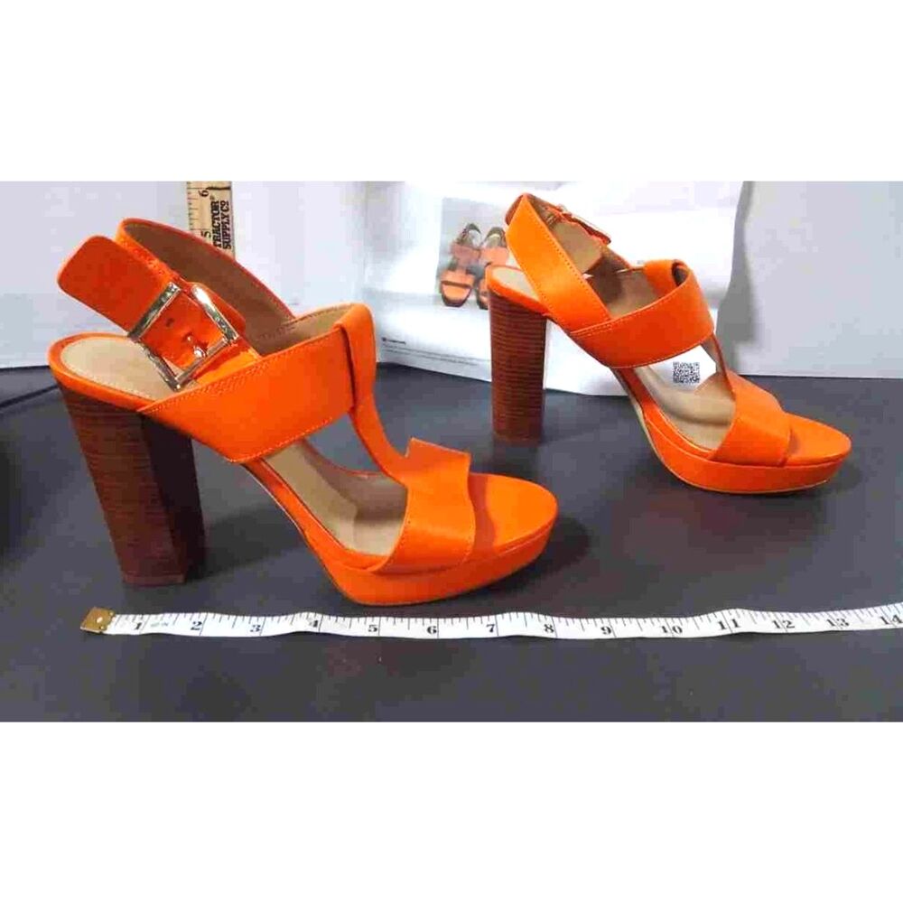 EUC Michael Kors Orange Becker T-Strap Platform Block Heel Sandals Women's 8M - Picture 4 of 7